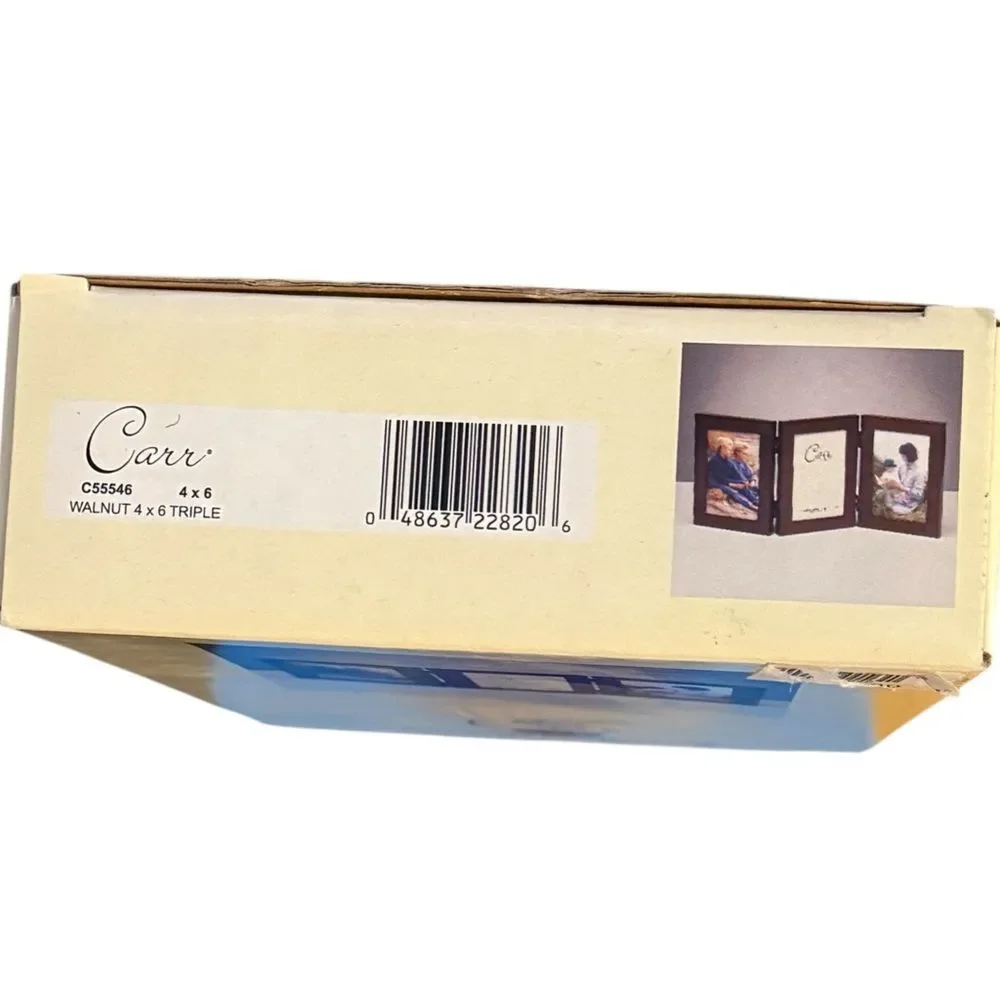 Carr Tri-Fold Tabletop 4x6 Walnut Photo Frame Decorative Home Accent. - Picture 4 of 5